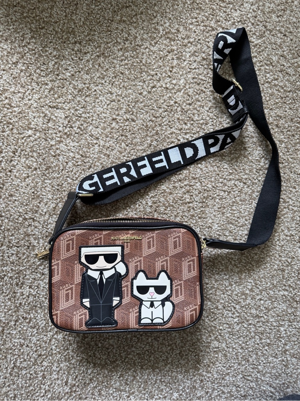 Karl Lagerfeld Brown Monogram Crossbody with Character Patches